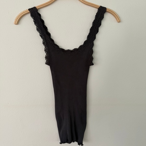 Eileen Fisher Tops - Eileen Fisher Womens XS Black 100% Silk Ribbed Lace Trim Camisole Tank Top